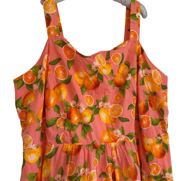 Talbots Plus 100% Cotton Tiered Maxi Dress Women Sz 3X/22W Lemons Oranges Cruise - Picture 3 of 9